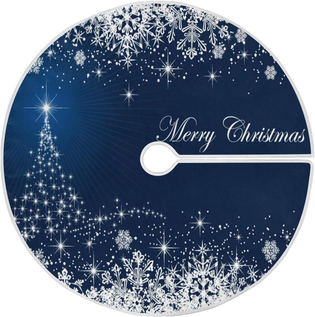 ATTX Winter Blue Snowflakes Christmas Tree Skirt Home Decoration Large Round Tree Skirt 35.4 Inches (Multicolor)