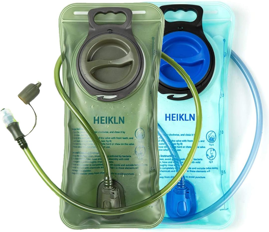 HEIKLN Hydration Bladder 1.5L-2L-3L,Leak Proof Water Reservoir, BPA Free Military Water Storage Bladder Bag Hydration Pack Replacement Easy Clean for Bicycling Hiking Camping Hunting Running (2L Blue+Green)