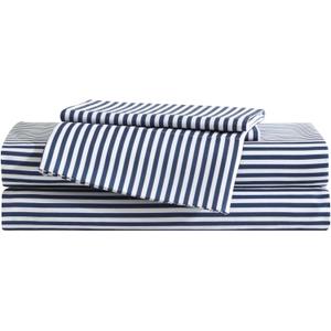 Eddie Bauer Kids - Twin Sheets, Stain-Resistant Toddler Bedding with Matching Sham(s), Super Soft, Ideal Boy Room Essentials (Vivid Stripe Blue, Twin)