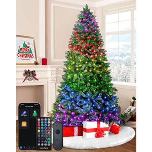 7.5ft Smart Artificial Christmas Tree App Control - 400 RGB LED Lights, Music Sync, Group Control, DIY Colors, 1477 Branch Tips, Timer, Remote Controlled Prelit Tree Easy to Assemble for Home, Party
