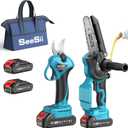 SEESII Mini Chainsaw & Pruning Shears: 6" Electric Saw Brushless & 1.3" Pruner with 22.0Ah Batteries, Cordless Combo for Wood Cutting/Branch Trimming, Gardening Tools for Dad Men Husband