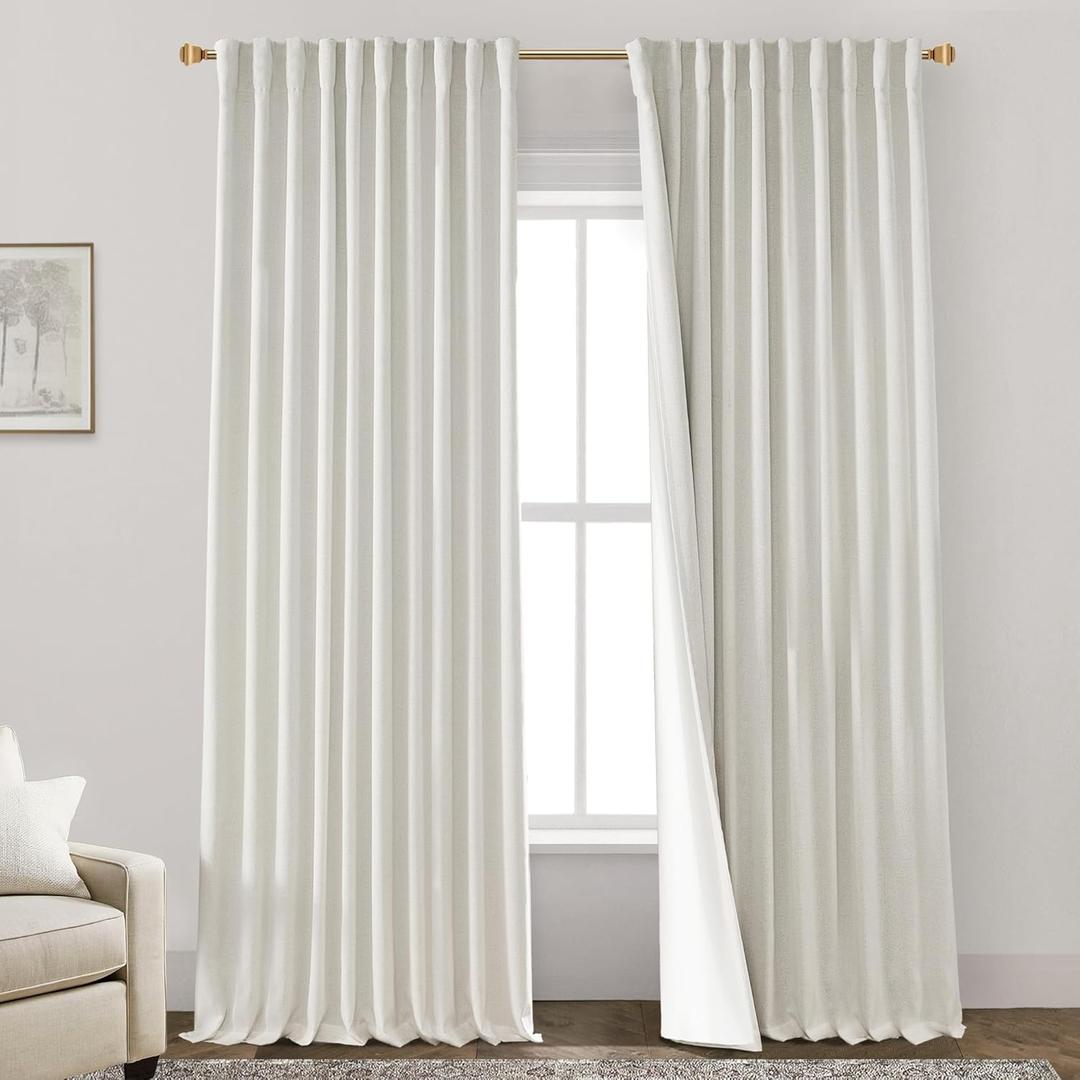 PANELSBURG Blackout Curtains 96 Inches Long,96 Inch Curtains 2 Panel Set for Living Room,70 Inch Wide Black Out Linen Drapes 96 Inches Long 2 Panels for Bedroom,Cream (70"W x 96"L (Pack of 2), Natural Cream)