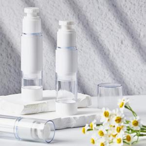 TUZAZO 3 Pack 1.7 OZ/50 ML Airless Pump Bottles, Clear Plastic Travel Size Pump Bottles, Refillable Vacuum Cosmetic Containers Lotion Dispenser for Foundation, Cream, Shampoo