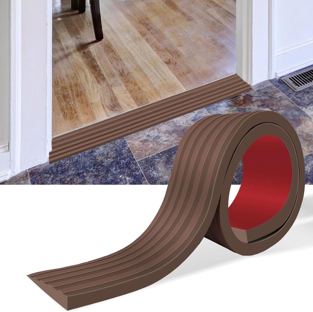Threshold Ramps for Doorways Self-Adhesive Rubber Ramps for Door Threshold Rubber Door Threshold Ramp for Wheelchair Stroller Scooter Reducer Ramp (Brown, 2 Wide x 3.3' Long)