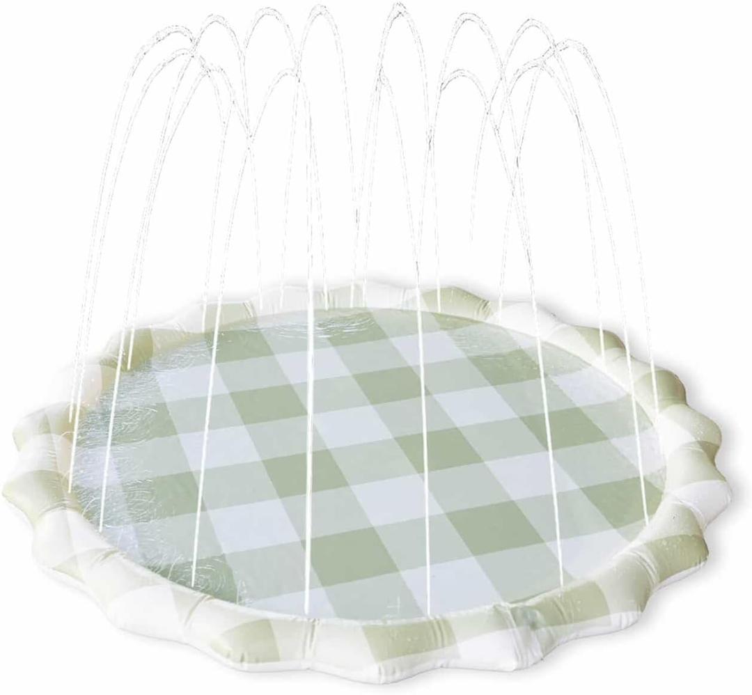 Neutral Gingham Splash Pad for Kids - Outdoor Sprinkler for Kids & Toddlers, Water Mat Sprinkler Toy-Splash Pool 67in