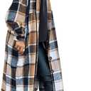 SKIKYAN Women Fall Flannel Plaid Shacket Jacket Oversized Button Down Long Shirt Jacket (Small, Brown)