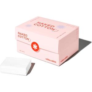 White Rabbit Naked Cotton Classic Premium 100% Cotton Pads for Toner Use, Makeup Remover, and Masks | Unbleached, Lint-Free, Extra Soft | Korean Skin Care Product (200 Count)