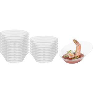 Restaurantware 4 x 2.9 x 1.3 Inch Mini Tasting Dishes 100 Disposable Mini Dessert Dishes - Oval Ellipse Design Clear Plastic Appetizer Dishes Serve Samples or Snacks For Parties or Weddings