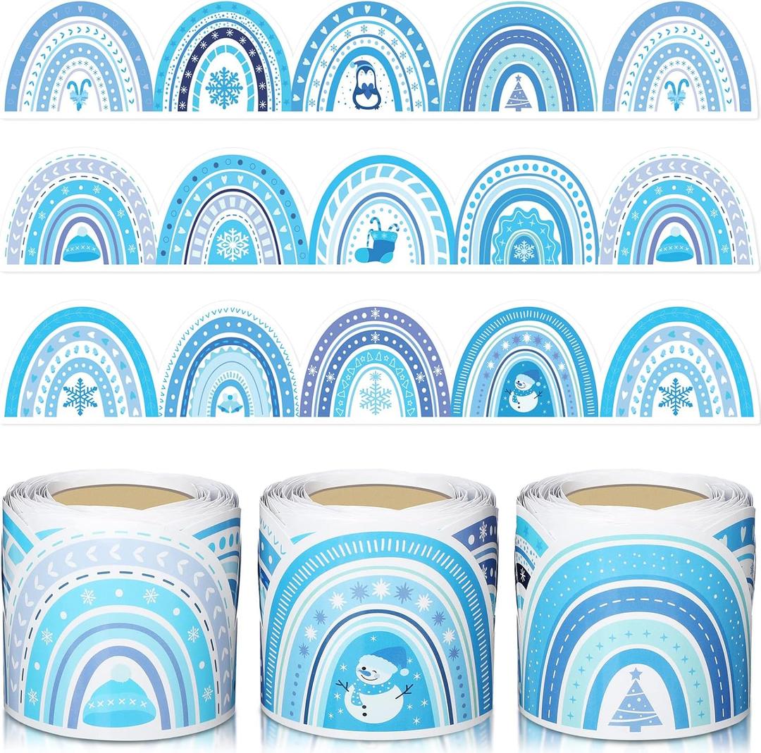 Containlol 3 Rolls 118 ft Winter Boho Bulletin Board Decorations Winter Snowflake Snowman Scalloped Border Christmas Rainbow Bulletin Board Trim Border for Xmas Wall School Decor