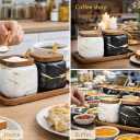 2 Sets of Marble Ceramic Sugar Bowl Ceramic Seasoning Jars with Wooden Lid and Wooden Spoon(Black and White)