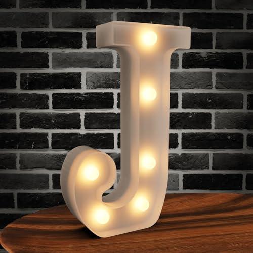 Marquee Lights, 26 Alphabet LED Letters, Battery Powered Night Lights, White Plastic for Engagement Party, Wedding, Baby Shower, Birthday - Letter J