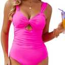 VIMPUNEC Women One Piece Tummy Control Swimsuit High Waisted Bathing Suit Cut Out Swimwear L, Pink