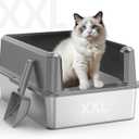 WoofiGo Enclosed Stainless Steel Cat Litter Box with Lid, XL Extra Large Litter Box for Big Cats, Metal Litter Pan High Sided, Never Absorbs Odors, Anti-Urine Leakage, Include Scoop (65-LightGray)