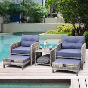 Pamapic 2 Pieces Wicker Patio Furniture Set Outdoor Patio Chairs with Ottomans Conversation Furniture with coffetable for Poolside Garden Balcony(Purple Cushion + Grey Ratten) (Lavender)