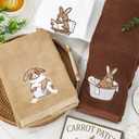 FYSUIMU 3 Pcs Easter Bath Towels Embroidered Brown Bunny Rabbit Absorbent Hand Towels for Bathroom Kitchen Spring Hand Drying Baking Cooking Home Decor, 29.5 x13.7 Inch