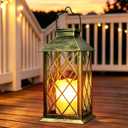 Outdoor Solar Lanterns 14'' Large Solar Lanterns Outdoor Waterproof, Bronze | 1 Pack Tempered Glass Outdoor Lanterns with Flameless Candles, Solar Lanterns Decorative for Patio Porch Garden Table Outside