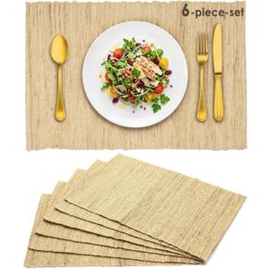 Placemats Set of 6, Ramie Placemats for Dining Table, Natural Woven Place Mats, Heat Resistant Washable Table Mats, Farmhouse Boho Table Decor, Housewarming Gift