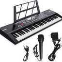 61 keys keyboard piano, Electronic Digital Piano with Built-In Speaker Microphone, Sheet Stand and Power Supply, Portable piano Keyboard Gift Teaching for Beginners (Black)