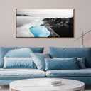 YCPRIMER Blue Beach Wall Art - Large Framed Canvas Coastal Decor Ocean Landscape Painting,Moden Seaside Picture for Living Room,Bathroom,Bedroom Artwork Wall Decoration Size 2448Inch (24L" x 48W")
