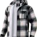 G Gradual Men's Flannel Jacket Fleece Sherpa Lined Hoodies Zip Up Plaid Shirt Warm Winter Jackets for Men with Zipper Pockets (Black White)