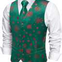 DiBanGu Mens Christmas Suit Vest and Tie Set for Men Waistcoats and Necktie Pocket Square Set for Prom Party S-3XL (XX-Large, Green Red)