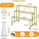 Flower Stand, 3-Tier Flower Display Stand with Buckets for Indoor Outdoor, Flower Cart Display Stand with Wheels for Courtyard, Balcony, Flower Shop, Wedding, Party, Exhibition (Gold)