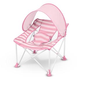 Bright Starts Pop N Chill Baby Chair Travel Seat, Indoor/Outdoor Use, Portable Infant Seat with Removable UPF 50+ Canopy, Pink, 0-6 Months