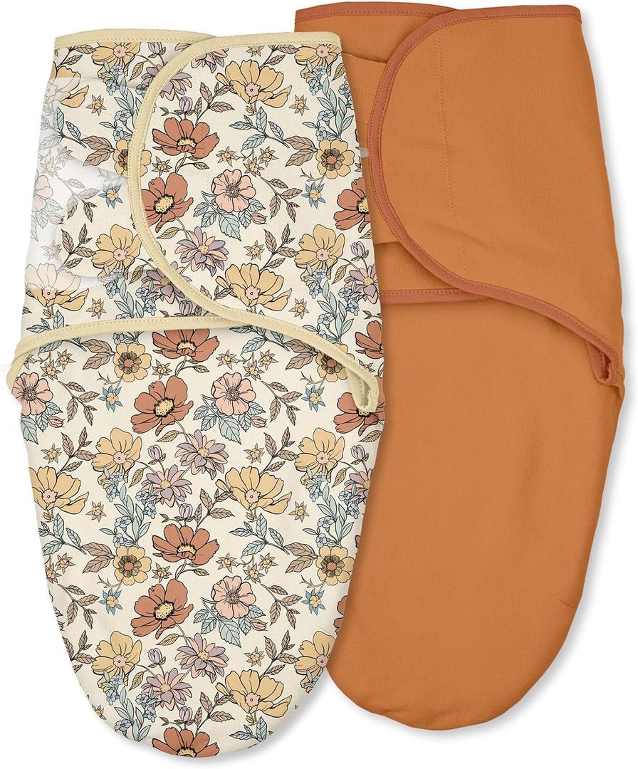 Baby Swaddles for Newborn Organic Cotton,Soft & Snug Newborn Velcro Swaddle 0-3 Months Sleep Sack Helps Calm Startle Reflex, 2-Pack Wrap Nursery Swaddling Blankets Retro Floral