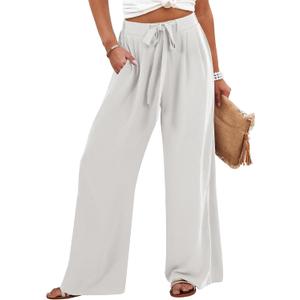 Caracilia Wide Leg Palazzo Pants for Women Summer High Waist Flowy Loose Casual Lounge Trousers Beach Travel Vacation Clothes XXL
