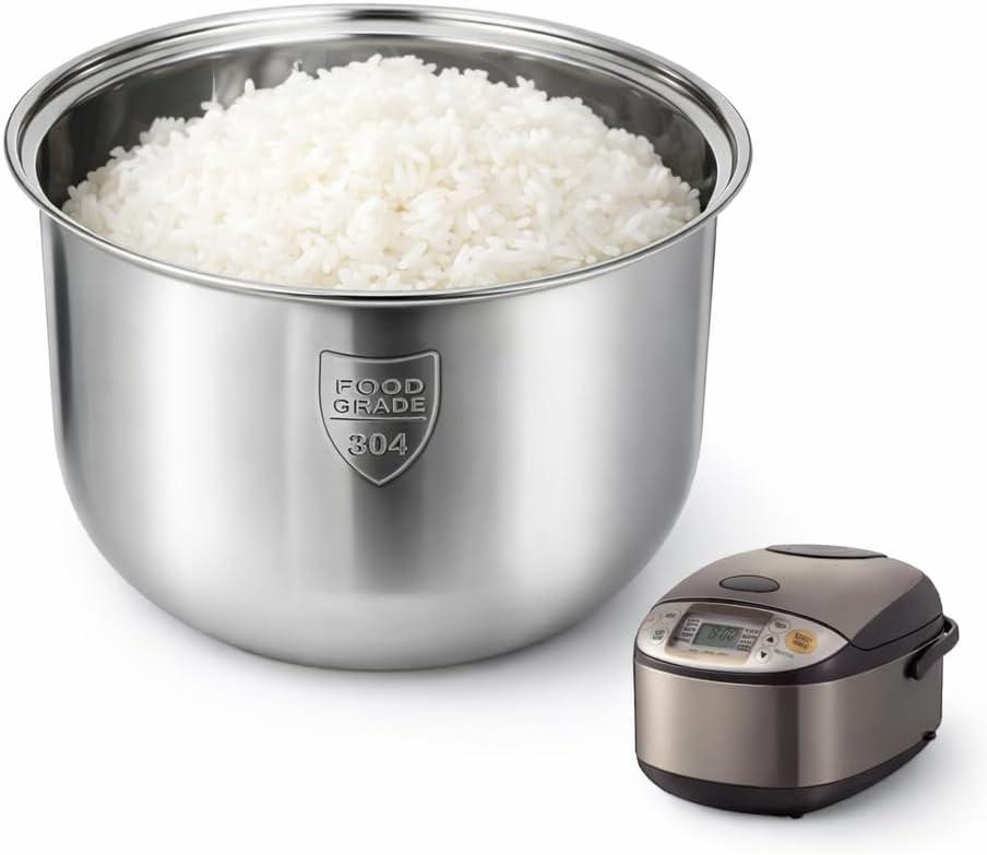 304 Stainless Steel Rice Cooker Inner Pot for Select Tiger & Zojirushi 5.5 Cup Rice Cookers, Replacement Inner Bowl Compatible with Tiger JBV-A10U, JBV-10CU, Zojirushi NS-WPC10, NS-TSC10, 5.5 Cup / 3L
