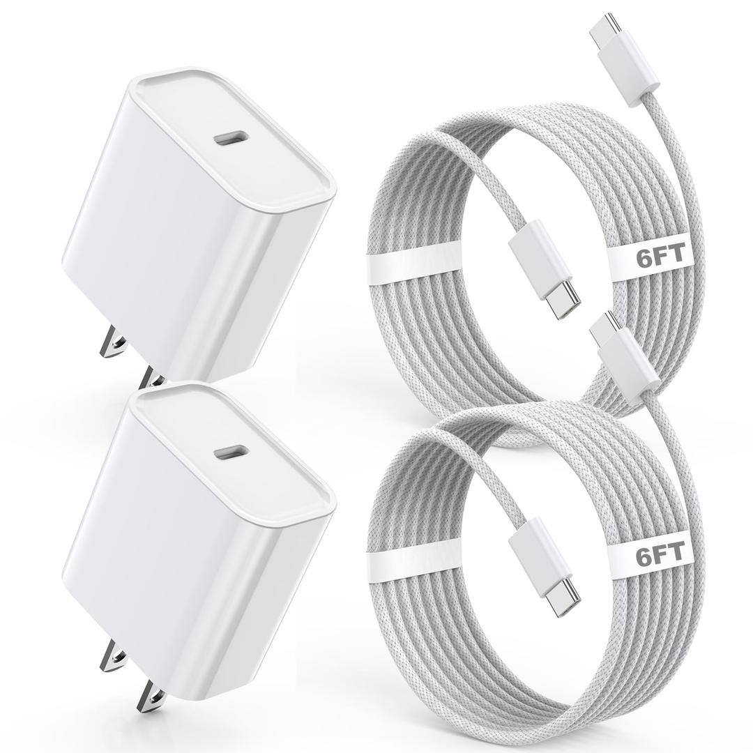 iPhone 17 16 Charger Fast Charging,2Pack 6FT USB C to C iPhone Apple Charging Woven Cable Cord 20W Wall Charge Type C Block for Apple iPhone 17 Pro Max/17E/Air/16 Plus/16ProMax/15,iPad Pro/Air/AirPods