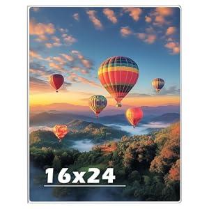 16 x 24 Acrylic Picture Frame, Horizontal/Vertical Clear Photo Frame for Wall with Tape, No Drilling Floating Hanging Frameless Picture Frame, Wall Mount Sign Holder 16x24 for Home, School, Office
