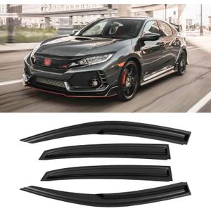 Window Visors for Honda Civic Hatchback 2016-2021 (Not fit Sedan), Rain Guards Shield Vent Deflector Shade Dark Smoke 2017 2018 2019 2020, Tape-On, 4PCS