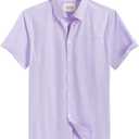 Alimens & Gentle Men's Short Sleeve Oxford Shirt Regular Fit Button Down Collar Shirts with Pocket (Purple), Size XL