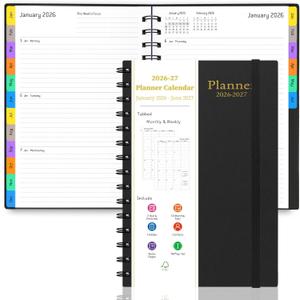 2026 Weekly and Monthly Planner Calendar - from January 2026 - June 2027, 5.7" x 8.3" Daily Agenda Planner with 18 Monthly Laminated Tabs, Flexible Cover, Note Pages, Bookmark, Wirebound, Black