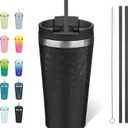 BJPKPK 18oz Insulated Tumbler With lid And Straw Stainless Steel Tumblers Travel Coffee Mug Reusable Thermal Cup, Black