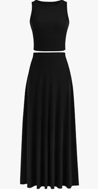 Women's 2 Piece Maxi Skirt Sets Casual Summer Knit Cropped Tank Top High Waisted Long Skirts Outfit M