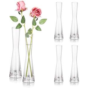 Hewory Glass Bud Vases for Centerpieces Set of 6, Handmade Modern Clear Small Skinny Decorative Single Flower Vase, Minimalist Slim Floral Vase for Home Wedding Party Events Table Decor, 7.87"