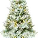 Joyhalo 3ft Flocked Table Top Small Christmas Trees Prelit with 50 Warm White Lights 155 Branches, Tiny Artificial Xmas Trees for Outdoor Porch Indoor Home Office
