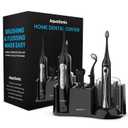 AquaSonic Home Dental Center Rechargeable Power Toothbrush & Smart Water Flosser - Complete Family Oral Care System - 10 Attachments and Tips Included - Various Modes & Timers (Black)