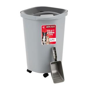 IRIS USA Pet Food Storage Container 25 lbs, Premium 60% Improved Airtight Seal with Air Valve, 2 Cup Scoop, Removable Wheels, Easy to Open - Made in the USA, Gray