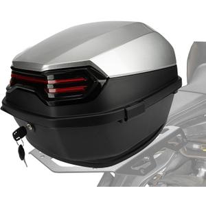 PSLER Universal Tail box with soft backrest - Motorcycle Scooter Daily Top Box Luggage trunk lockable storage rack Universal Waterproof Mount Helmet Luggage Box,Sliver, One Size