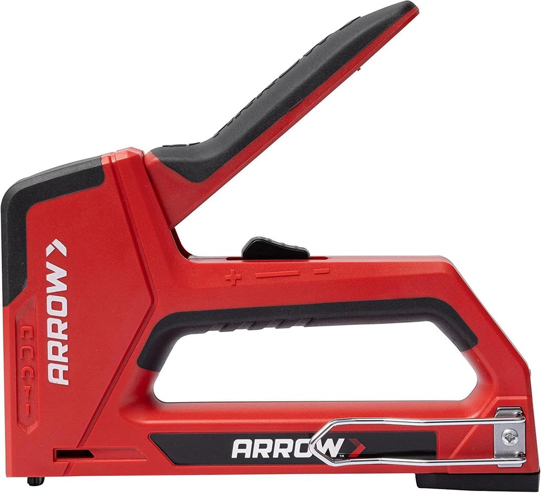 Arrow T501 5-in-1 Manual Staple and Nail Gun, Wire Stapler, and Brad Nailer for Wood, Upholstery, Construction, Insulation, Crafts, Fencing, and Cable, Black/Red