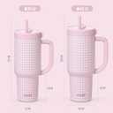 Ello Oasis 30 oz Tumbler with Handle & Retracting Straw | Reusable Insulated Stainless Steel Cup 100% Leakproof, Gifts for Teens Women Men | Keeps cold for 24 Hours, Cup Holder Friendly, Pink Gingham