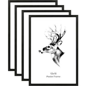 Yaetm 12x18 Frame Black Set of 4, Solid Wood Picture Frame 12 x 18 for Photos, Posters & Art Prints, Horizontal and Vertical Wall Moun (4 pack, Anthracite Black)