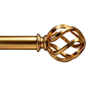 Metal Gold Curtain Rods 18 to 88 Inches, 1 Inch Modern Metal Drapery Rods, Adjustable Heavy Duty Brushed Nickel Curtain Pole, with Twisted Cage Finial(30"-88"Soft Golde)