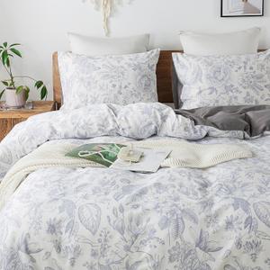 HoneiLife Queen Duvet Cover Set - 100% Cotton Comforter Cover Floral Duvet Cover Sets,Soft & Breathable Duvet Cover with Zipper Closure and Corner Ties,3pcs Wildflower Comforter Cover Sets-Herbs (Queen/Full-90"x90", Blue Paisley)