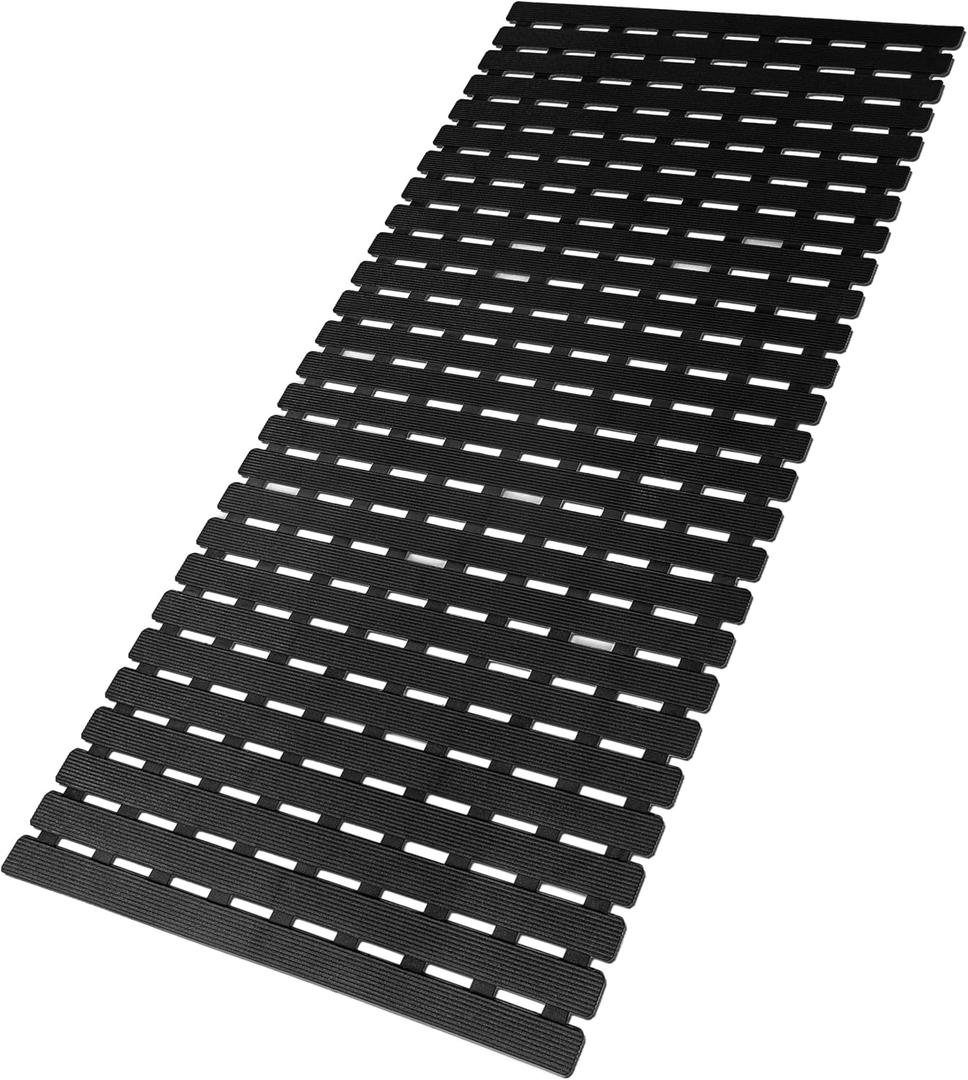 MBOSS Bath Tub Shower Mat Non Slip Bathtub Mats for Bathroom Shower Floor Mat Bath Mats for Shower Tub Anti Slip Shower Mat with Drain Hole and Large Suction Cups (Black, 37.5 X 15.7 Inch)