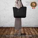 TOPDesign 3-Pack Canvas Tote Bags with an External Pocket, Reusable Grocery Shopping Bags, Top Zipper Closure, Daily Essentials (Black)