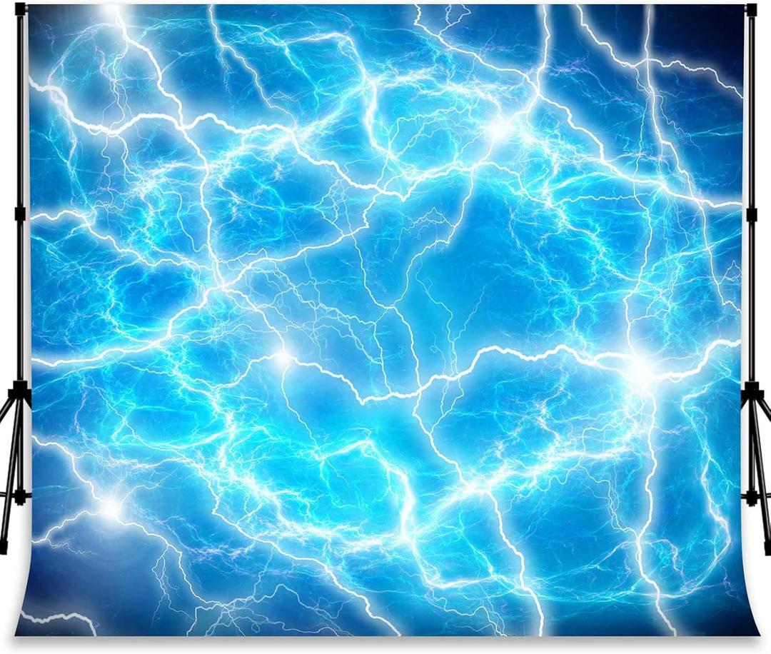 10x8ft Blue Lightning Backdrop Sky Thunderstorm Backdrop Fabric Lightining Storm Background for Birthday Party Decoration and Photoshoot Studio Props YUNBDJ348